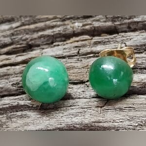 Vintage Jadeite Jade Pierced Earrings 14kt Filled Cabochons Handmade